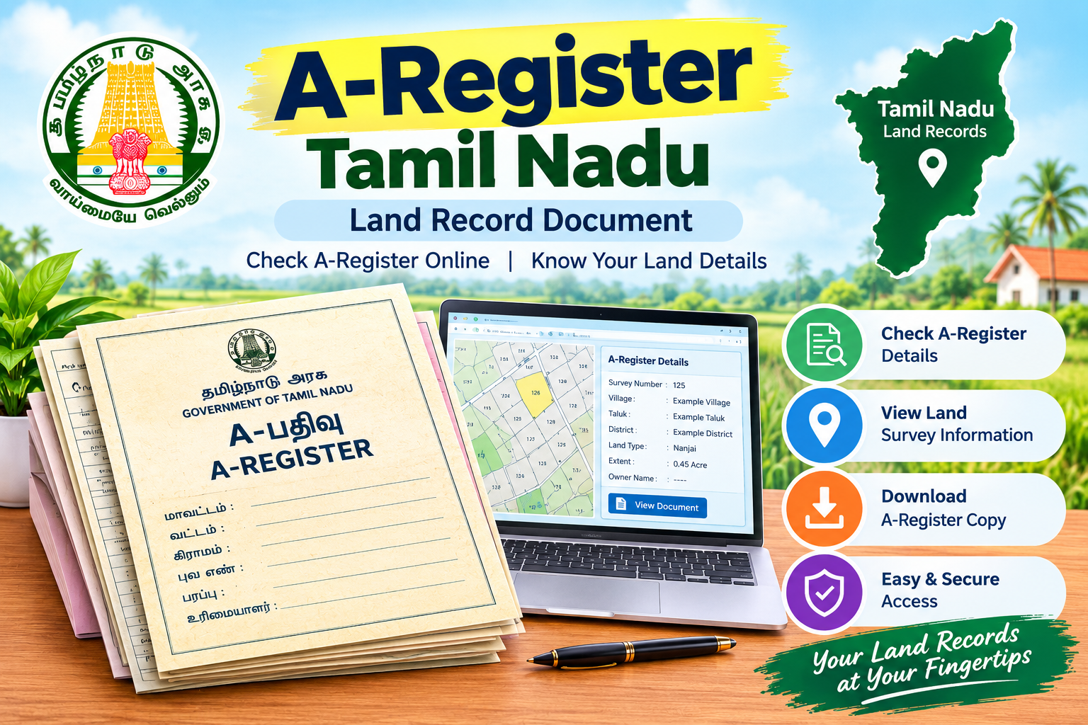 A-Register Tamil Nadu land records guide showing revenue land record information